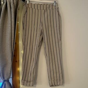 Beige Pinstripe Cropped Trousers